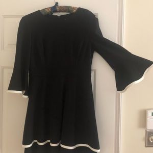 Classic Black dress w/bell sleeves & white piping. Worn once!